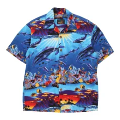 Vintage Paradise On A Hanger Patterned Shirt - Large Blue Cotton