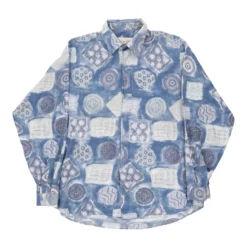 Vintage Sagitta Patterned Shirt - Medium Blue Polyester